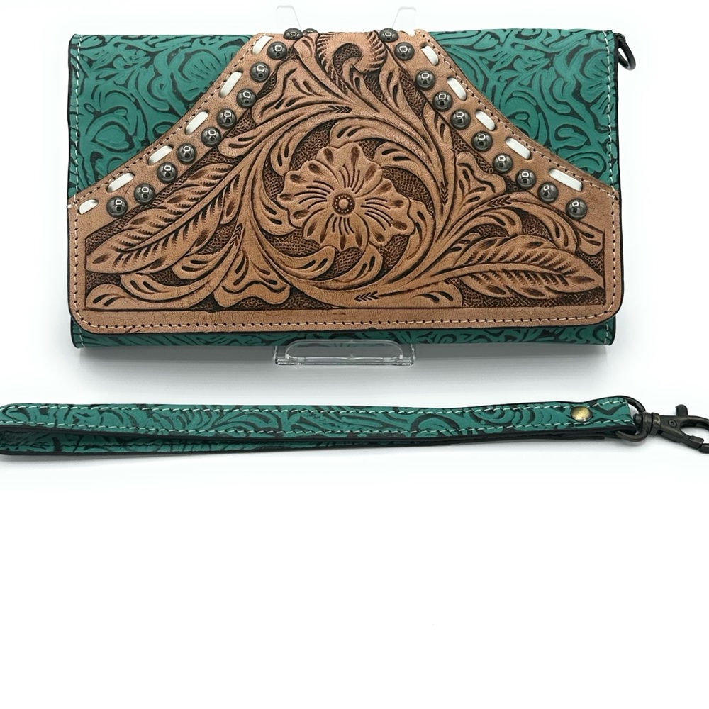 Stylish Green and Tan Embossed Women's Wallet